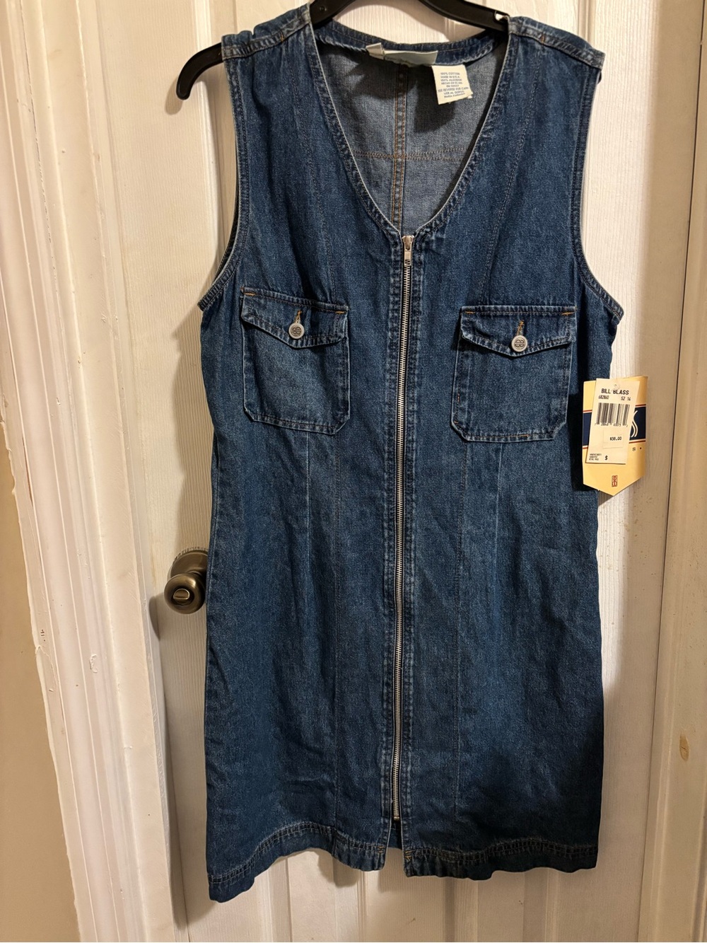 NWT Vintage Bill Blass Sleeveless Front-Zip Denim Dress/ Jumper Sz 14